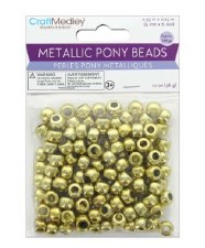 Plastic Barrel Pony Beads, 9mm - 150pc - Metallic Gold