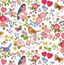 Be Mine Bolted Fabric - Multi Flowers And Birds White