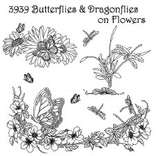 Aunt Martha's Iron On Transfers- Butterflies & Dragonflies on Flowers #3939