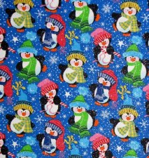 Christmas Penquin Bolted Fabric - Blue/Silver Glitter