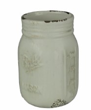Distressed Finish Mason Jar, 3.25" x 5.25" - Matt White