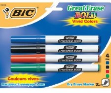 Bold Fine Point Dry Erase Markers, 4 Pk - Blue, Black, Red & Green