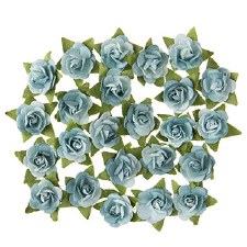 Floral Mini Roses Embellishments, 24ct- Blue