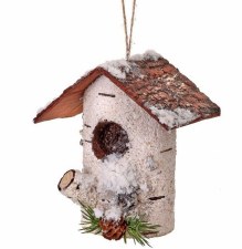 Birch Log Birdhouse Ornament, 7"