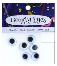 Googly Eyes Sew On 6 pc, 1/2" Round - Black