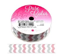 7/8" Grosgrain Chevron Natale - Pink/Grey