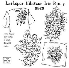 Aunt Martha's Iron On Transfers- Larkspur, Hibisucs, Iris, Pansy #3923