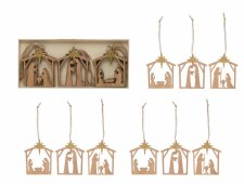 Laser Cut Nativity Ornaments With Gold Glitter Star - Boxed Set of 9