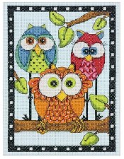 Dimensions Cross Stitch Kit, 7"x5"- Owl Trio