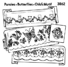 Aunt Martha's Iron On Transfers- Pansies, Butterflies, & Child Motif #3862