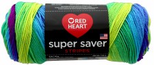 Red Heart Super Saver Yarn, Stripes- Parrot