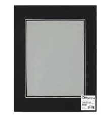 Pre-Cut Double Photo Mat Board White Core,14 x 18 For 10 x 13 Photo - Black/Black