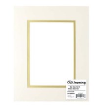 Pre-Cut Double Photo Mat Board Cream Core, 8 x 10 For 5 x 7 Photo - Ivory/Gold