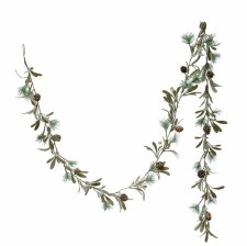 Sugar Finish Faux Pine Needle Garland with Mistletoe and Pinecones - 72"L