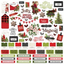 Simple Vintage Christmas Lodge Stickers- 12x12 Sheet