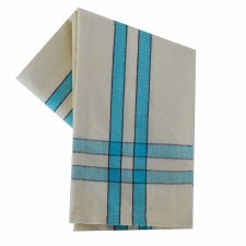 Two Striped Cream 20"x28" Tea Towel- Turquoise with Black