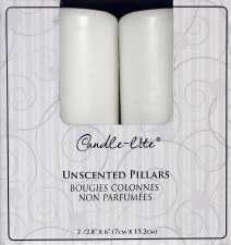 Unscented Pillar, 2.8" x  6"  2 Pk - White