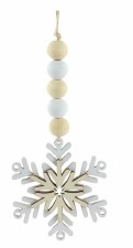 Wood Bead Snowflake Ornament, 8" - Natural & White