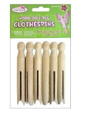 Natural Wood Round Doll-Peg Clothspins - 6 Pc
