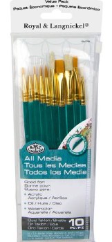 White Bristle &amp; Gold Taklon Brush Set - 10 Pc