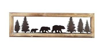 Wood Framed Cut Metel Wall Art - Bear Family