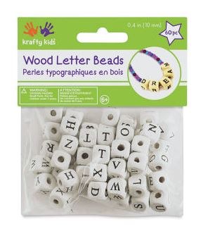 Wood Alphabet Beads, 10mm - 60ct - White