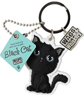 Wags &amp; Whiskers Cat Keychain- Black Cat, Hungry