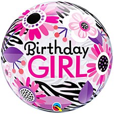 22"Birthday Girl Floral Zebra Bubbles