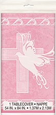 Dove Cross Pink Plastic Table Cover 54" x 84"