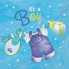 Blue Clothesline Baby Shower Beverage Napkins 16ct Blue Clothesline Baby Shower Beverage Napkins 16ct