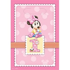 Minnie 1st Birthday Folded Loot Bags - Plastic