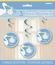 Baby Boy Stork Hanging Swirl Decoration
