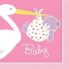 Baby Girl Stork Bev. Napkins