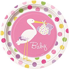 9"Baby Girl Stork Plates