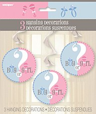 Gender Reveal Hanging Swirl Decorations 26"L, 3ct