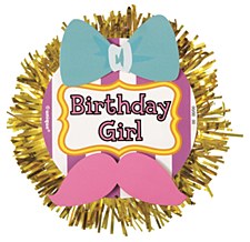 Birthday Girl Mustache Deluxe Button