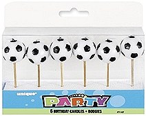3D Soccer Ball Pick Birthday Candles 6ct