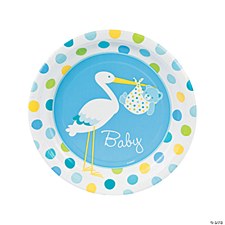 9"Baby Boy Stork Plates