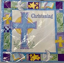 Blue Blessed Day Christening Lunch Napkins