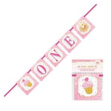 "ONE" Banner Pink & Gold