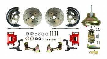 1967 1968 1969 Camaro Power Front Wheel Disc Brake Conversion Kit with 11&quot; Brake Booster Master Cylinder &amp; 2 Red Calipers