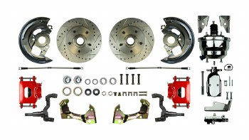 1967 1968 1969 Camaro Power Front Wheel Disc Brake Conversion Kit with 8&quot; Dual Chrome Booster Master Cylinder &amp; Red Calipers