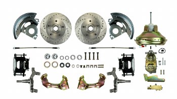 1967 1968 1969 Camaro 2&quot; Drop Power Front Wheel Disc Brake Conversion Kit with 11&quot; Brake Booster Master Cylinder &amp; 2 Black Calipers