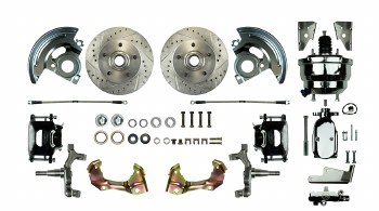 1967 1968 1969 Camaro 2&quot; Drop Power Front Wheel Disc Brake Conversion Kit with 8&quot; Dual Chrome Booster Master Cylinder &amp; 2 Black Calipers