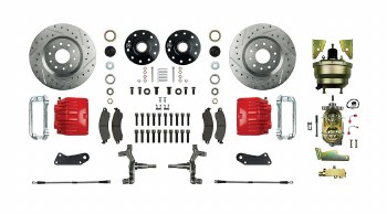 1967 1968 1969 Camaro Drop Power Front Big Wheel Disc Brake Conversion Kit with Booster 2 Red Twin Pistons &amp;  Calipers