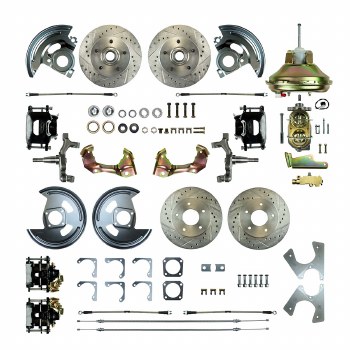 1967 1968 1969 Camaro Non-staggered 2&quot; Drop Power Front Wheel Disc Brake Conversion Kit 11&quot; Booster Spindles &amp; 4 Black Calipers