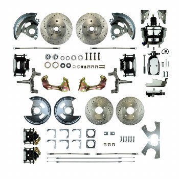 1967 1968 1969 Camaro Non-staggered 2&quot; Drop Power Front Wheel Disc Brake Conversion Kit 8&quot; Chrome Booster Spindles &amp; 4 Black Calipers