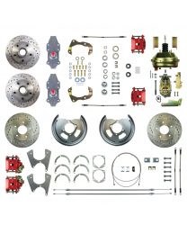 1968 1969 Camaro Staggered Power Front Wheel Disc Brake Conversion Kit 11&quot; Brake Booster Master Cylinder &amp; 4 Red Calipers