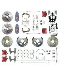 1968 1969 Camaro Staggered 2&quot; Drop Power Front Wheel Disc Brake Conversion Kit 8&quot; Chrome Booster Spindles &amp; 4 Red Calipers