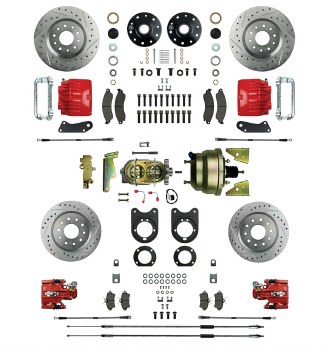 1967 Camaro Power Big 4 Wheel Disc Brake Conversion Kit Brake Booster 4 Red Twin Pistons &amp; Calipers